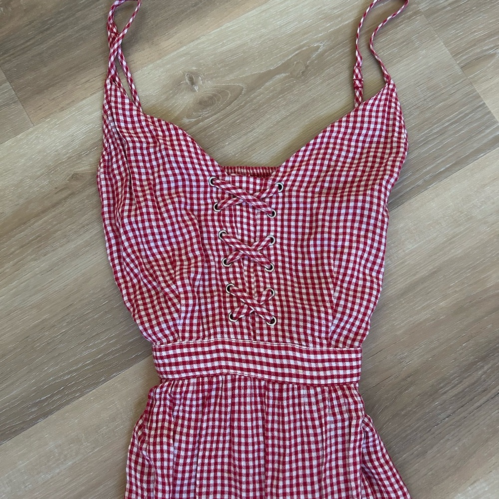 American Eagle Outfitters Red Gingham Midi Dress